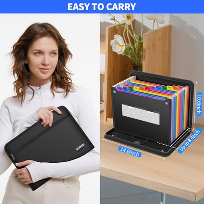 Noiposi Fireproof Accordion File Organizer | 13 Pockets Expanding File Folder with Zipper & Labels,Monthly Bill Paper Receipt Documents Organizer Folder