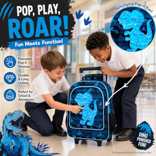 AGSDON 3PCS Rolling Backpack Boys, Kids Roller Wheels Bookbag, Wheeled School Bag with Lunch Bag - Dinosaur Bule - color: Blue