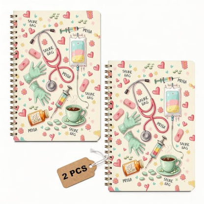 2 Pcs Nurse Gifts Spiral Notebook, Nurses College Ruled Spiral Notebook, Nurse Themed Notebooks, 160 Ruled Pages Hardcover Journals for Writing Office, Appreciation Gifts for Women - color: Multicolour 0016