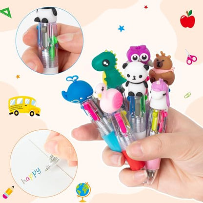 ANGOLIO Back to School Gifts 28 Sets Cute Animals 4 in 1 Multicolor Retractable Ballpoint Pens with Greeting Cards for Students Kids Classroom Office Home Rewards First Day of School Party Supplies - style: Cute Animals