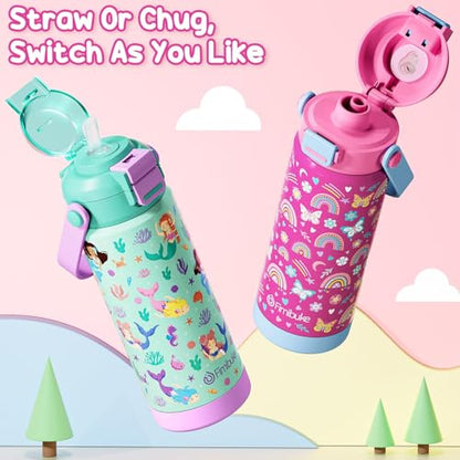 Fimibuke Kids Insulated Water Bottle with Pop-Open Straw & Spout 2-in-1 Lid, 18oz Leak Proof 18/8 Stainless Steel Vacuum Tumbler, BPA-Free Kids Cup For Travel School Boys Girls Toddler 2 Packs - color: Strawberry & Cherry, size: 18 Ounces