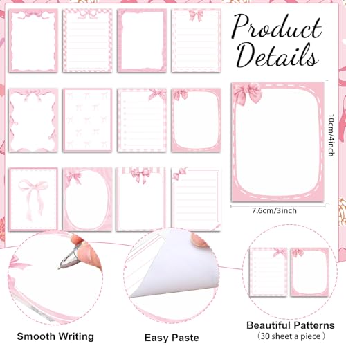 Wxiben Pink Bow Sticky Notes with Pens 24 Pcs Coquete Bow Notepads Preppy Ballpoint Pens Bulk Bows Cherries Notes Black Ink Pen Gifts for Women Office Supplies Party Favor - color: Pink Bow