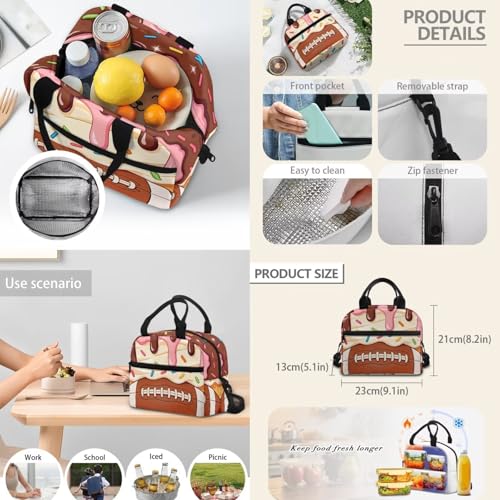 Ice Cream American Football 3 in 1 School Backpack Set with Lunch Box Pencil Case Set for Boys Girls 17 Inch Lager Capacity Bookbag Schoolbag for Kids Teen - color: Ice Cream American Football