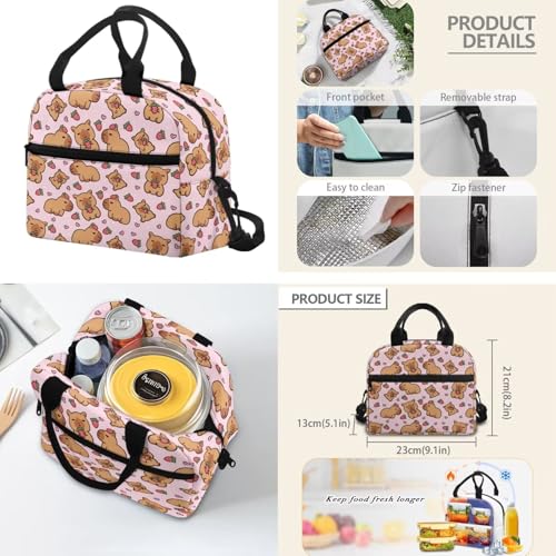 Strawberry Capybara 17 Inch School Bag Set for Boys 4 Pieces Soft Daily Kids Backpack with Lunch Box, Pencil Pouch & Water Bottle Holder for Elementary Ages 6-12 - color: Strawberry Capybara Print