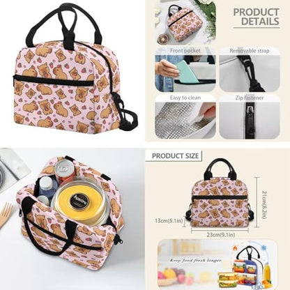 Strawberry Capybara 17 Inch School Bag Set for Boys 4 Pieces Soft Daily Kids Backpack with Lunch Box, Pencil Pouch & Water Bottle Holder for Elementary Ages 6-12 - color: Strawberry Capybara Print