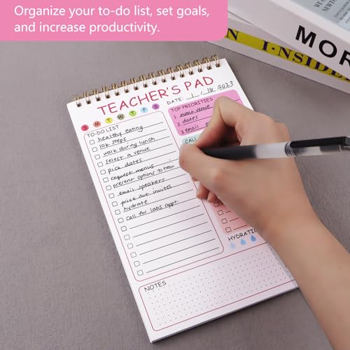 Newkita Teacher To Do List Notepad, 8.3x5.8 Inch Teacher Notepad, Spiral Checklist Notebook for Class Schedules, Daily Planner, School Tasks and Goal Setting (Pink) - color: Pink