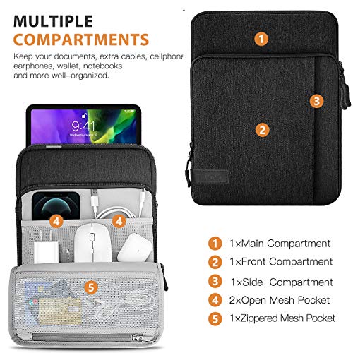 TiMOVO 9-11" Tablet Sleeve Multi-Pocket for iPad A16 Tab, Black | Protective Carrying Bag with Multi Pockets, Fits iPad 11" A16 2025, 10th Gen 10.9"/10.2", Air 11/5th/4th, Tab A9+ 11" - color: Black, size: 9-11 Inch