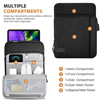TiMOVO 9-11" Tablet Sleeve Multi-Pocket for iPad A16 Tab, Black | Protective Carrying Bag with Multi Pockets, Fits iPad 11" A16 2025, 10th Gen 10.9"/10.2", Air 11/5th/4th, Tab A9+ 11" - color: Black, size: 9-11 Inch