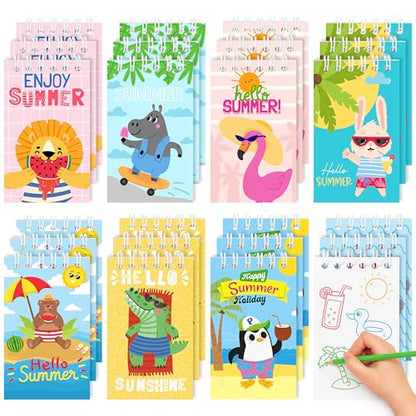 24Packs Hello Summer Mini Notepads Cute Cartoon Animal Spiral Notebooks Pocket Journal Memo Pads for Hawaii Beach Themed Birthday Gifts Goodie Bag Stuffers Office School Classroom Rewards - style: Summer