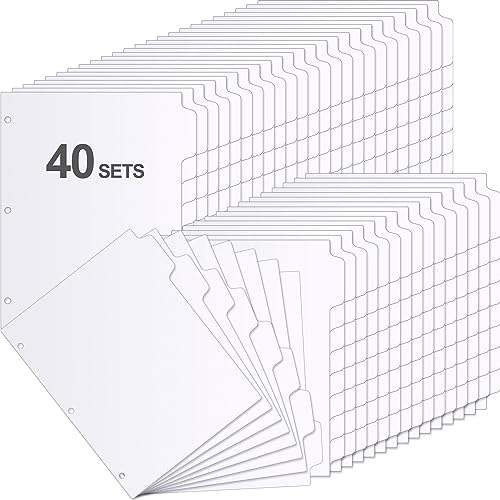Fulmoon 320 Pieces 3 Ring Binder Dividers with Tabs 40 Sets 8 Tab Dividers for 3 Ring Binders Letter Size 3 Hole(White) - color: White