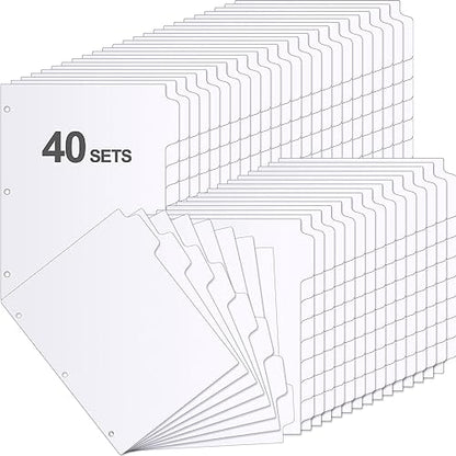 Fulmoon 320 Pieces 3 Ring Binder Dividers with Tabs 40 Sets 8 Tab Dividers for 3 Ring Binders Letter Size 3 Hole(White) - color: White
