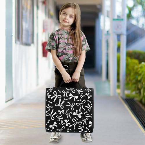 Zipper Binder Bag 3 Ring File Folder Portfolio Organizer Zippered Binder Bags with Strap Fits Laptop Women Men - color: 30-black White Bow