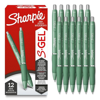Sharpie S-Gel, Gel Pens, Medium Point (0.7mm), Forest Green Barrel, Black Ink, 12 Count - color: Forest Green