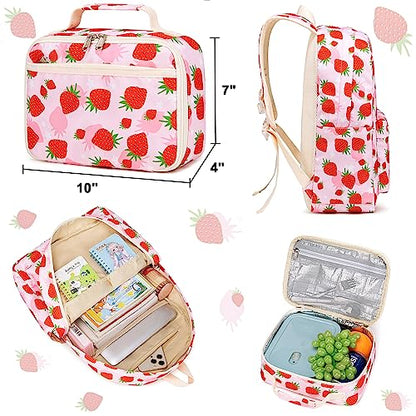 CAMTOP Backpack for Kids, Boys Girls Preschool Backpacks with Lunch Box Toddler Kindergarten School Bookbag Set - color: Strawberry