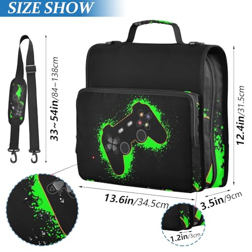 Green and Black Video Game Zipper Binder Bag 3 Ring with Handle Shoulder Strap, Binder File Organizer Bag Storage Case for School Work Office