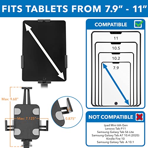 Mount-It! Universal Tablet Floor Stand with Locking Clamp, Anti-Theft Adjustable Kiosk for 7.9"–11" Tablets, Height Adjustable 31"–46.8", Bolt-Down Base for Retail & Business, Black