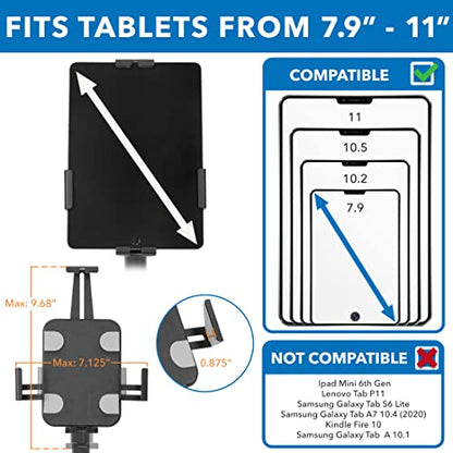 Mount-It! Universal Tablet Floor Stand with Locking Clamp, Anti-Theft Adjustable Kiosk for 7.9"–11" Tablets, Height Adjustable 31"–46.8", Bolt-Down Base for Retail & Business, Black