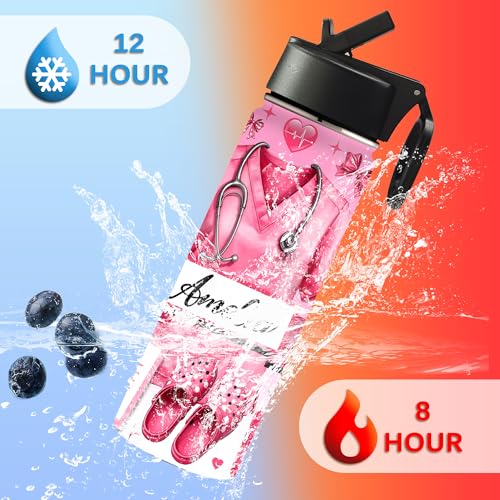 Personalized Insulated Nurse Water Bottle Custom 18oz 32oz Stainless Steel with Lid Name Nursing Student Graduation Gifts for Nurse Week Hospital Staff Appreciation Birthday Healthcare Worker - color: Design-3