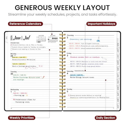 Planner 2026-2027, 6.3" x 8.5" Weekly and Monthly Academic Year Planner Calendar, July 2026 - June 2027, Hardcover Large School Planning Agenda With Tabs, Perfect for School & Office Supplies, A5, Black - color: D-Black, size: A5(6.3"x8.5")