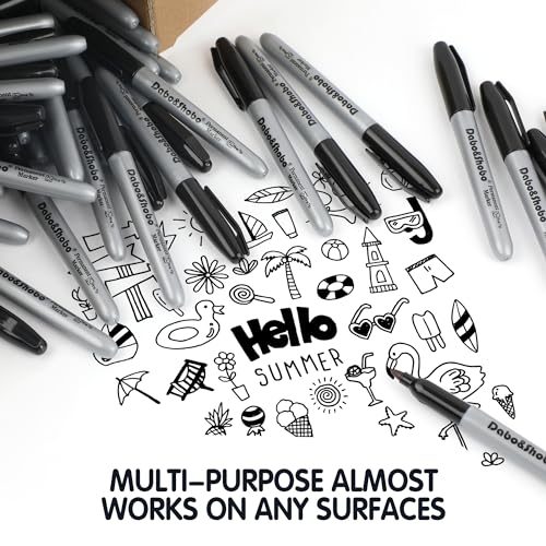 Dabo&Shobo Permanent Markers, 160 Pack Black Permanent Markers Bulk, Fine Tip, Quick Drying, Waterproof Markers, Work On Wood, Metal, Plastic, Stone, Glass For Office School Home