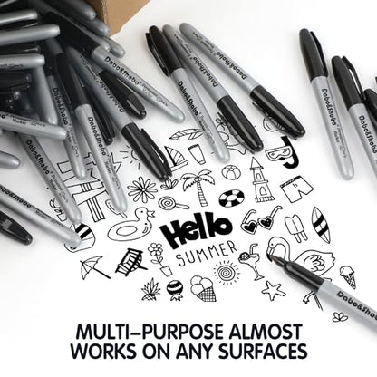 Dabo&Shobo Permanent Markers, 160 Pack Black Permanent Markers Bulk, Fine Tip, Quick Drying, Waterproof Markers, Work On Wood, Metal, Plastic, Stone, Glass For Office School Home