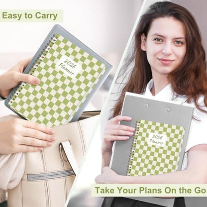 2026 Planner, Weekly and Monthly Calendar Academic Planning Book, Jan 2026 - Dec 2026, Agenda Calendar Planner for Office Supplies and Desk Accessories - A5 (6.3" x 8.5") - color: A-Green Grid