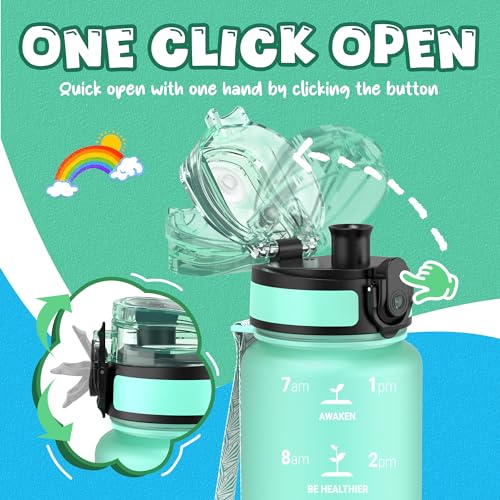 OLDLEY Kids Water Bottle for School, 17 oz (2 lids) BPA-Free Reusable Leak-proof Durable Tritan Plastic Water Bottles with Straw & Chug Lids, Anti-dust Spout Cover (Mint Green) - color: Mint Green, size: 17 Ounces