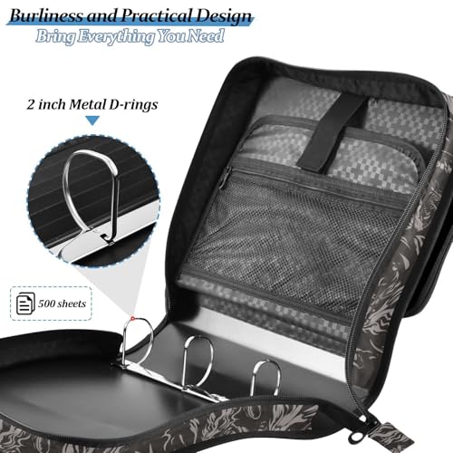 Dragon Black Gothic Zipper Binder Bag 3 Ring with Shoulder Strap Zippered Binder Fits 13 Inch Laptop File Folder Document Organizer for College Office Supplies - color: Dragon Black Gothic