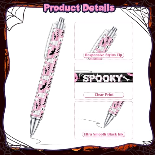 Cholemy 48 Pcs Halloween Pens Bulk Halloween Party Ballpoint Pens Retractable Novelty Boo Pink Pumpkin Ghost Skeleton Spider Gel Ink for Office Party Supplies - style: Pink Pumpkin