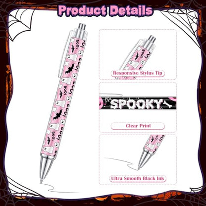 Cholemy 48 Pcs Halloween Pens Bulk Halloween Party Ballpoint Pens Retractable Novelty Boo Pink Pumpkin Ghost Skeleton Spider Gel Ink for Office Party Supplies - style: Pink Pumpkin