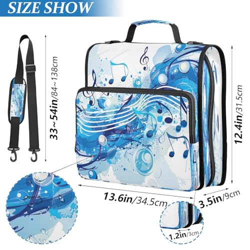 YETTASBIN Musical Note 3-Ring Zipper Binder with Shoulder Strap & Handle - 1.5" Binder Organizer Water-Resistant Expandable File Folder with Multi Pocket for School & Office Supplies