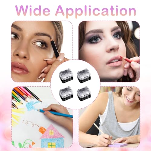 Makeup Pencil Sharpener, 4 Pack Dual Hole Cosmetic Pencil Sharpener for Lip Liner Eyeliner and Brow Pencils, Cosmetic Manual Tools for Women and Makeup Artists,Stainless Steel Blades and Plastic Cover - color: ‎black