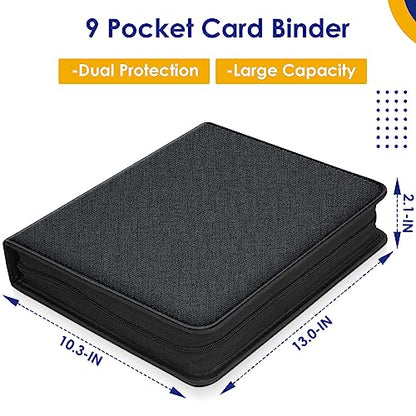 900 Pockets Card Binder, Trading Card Album Display Holder, PU Cover Zip Binder for Cards, Durable Card Holder Album for TCG Game Cards And Sports Cards - color: Black