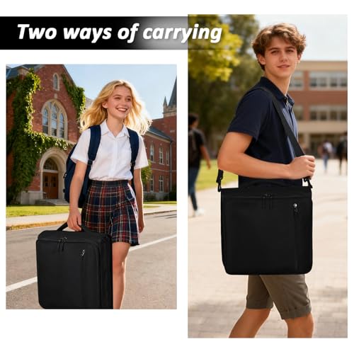 2 Inch 3 Ring Zipper Binder with Multi-Pocket, 6-Tab Expandable File Folder, Fits 14” Laptop, Zipper Bag Fits 500 Sheet Capacity with Handle & Shoulder Strap(Black) - color: Black