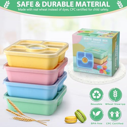 Bento Snack Box Containers for Adults Kids, 4 Pack Lunchable Meal Prep Containers Reusable, Stackable Bento Lunch Box, Food Storage Prep Containers with Lids and 4 Sauce Cups, Pastel Color, Clear Lid - color: Pastel, Clear Lid