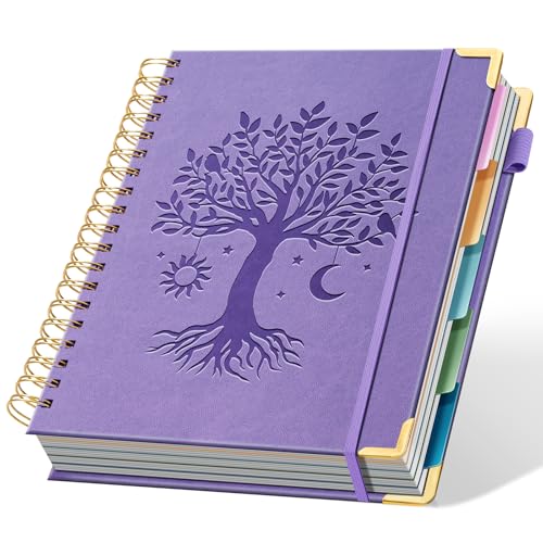 Ovesmusl Hardcover Spiral Notebook 8" x 10" with 5 Removable Dividers 300 Pages Leather 5 Subject Notebook College Ruled 100GSM Large Spiral Notebooks for Work Thick Lined Journal for Women, Purple - color: Purple, size: 8"x10"