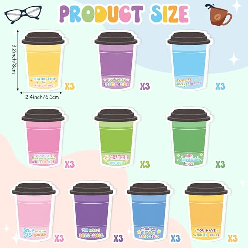 Xqumoi 30 Pack Employee Appreciation Coffee Cup Sticky Notes - Self Sticky Notepad Writing Memo Pad for Coffee Lover Staff Member Colleague Worker Office School Supply - style: Employee Appreciation