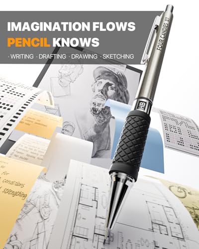 6PCS Metal Mechanical Pencil Set with 0.7mm Medium Point, 360 Leads, 12 Erasers, Art Mechanical Pencils Pack with Storage Case for School Writing, Sketching, Drawing & Professional Drafting - size: 6 Count (Pack of 1)