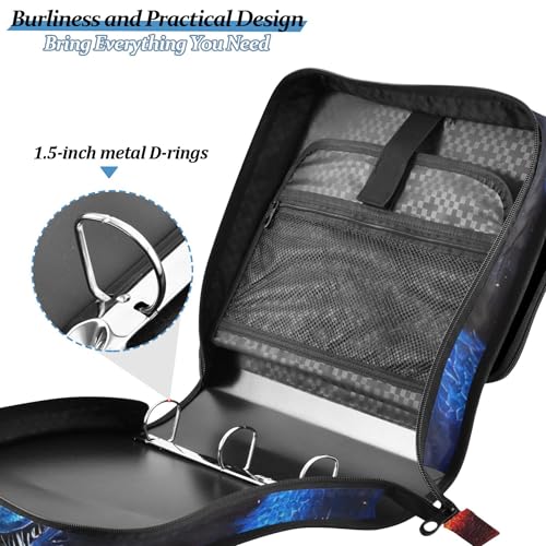 Dragons Zipper Binder with Shoulder Strap & Handle for Easy Carry, 1.5 Inch 3-Ring Binder for School, Expansion Panel and Expanding File