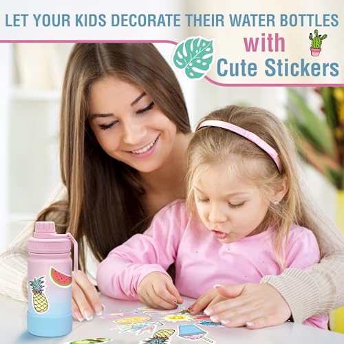 CHILLOUT LIFE 17oz Kids Insulated Stainless Steel Water Bottle with Leak Proof Spout Lid & 144 Stickers - color: Caribbean Lily, style: 17 oz