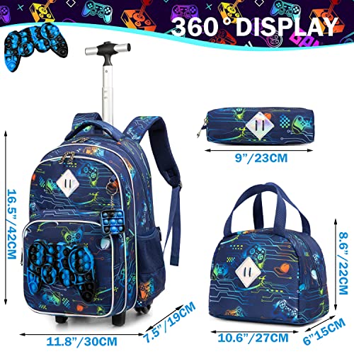 Meetbelify Rolling Backpack for Boys with Wheels Kids Travel Suitcase Laptop Luggage with Lunch Box Set for Boys Age 6-8 - color: 02 Game