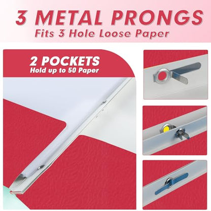 Two Pocket Folders, PANDRI 60 Pack Two Pocket Folders with Prongs, 3 Prong Folders Designed for Office and Classroom, Letter Size Red - color: Red