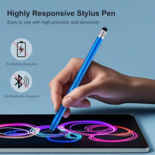 LINFANC 12Pcs Blue Stylus Pen for Touchscreen, 2-in-1 Stylus Pen for iPad | High Precision & Sensitivity, Aluminum Body, Suitable for iPad iPhone Android Smartphone Tablet Switch and All Touch Screens - color: 12 Blue