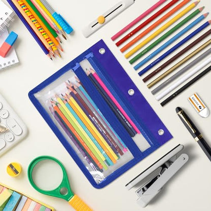 YoeeJob Pencil Pouch for 3 Ring Binder with 1.5 inch Expandable Large Capacity, Double Pockets Zipper Pencil Case, Pencil Binder Pouch for School Office Home,Blue - color: blue