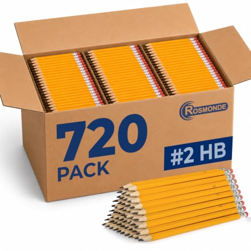 Rosmonde Pencils Bulk 720 Pack, Pre Sharpened #2 HB, Pencils for With Top Erasers, Easy Hold Grip, Best for School District Supplies, Value Pack for Teachers, Back to School & College Supplies