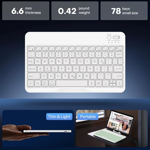 OMOTON Rechargeable Ultra-Slim Keyboard with Upgrade Oversize Keycaps, Adjustable Stand and Backlit, Wireless Bluetooth Keyboard for Samsung Tablet, iPad, Smartphone, Android, iOS, Windows, White - color: White