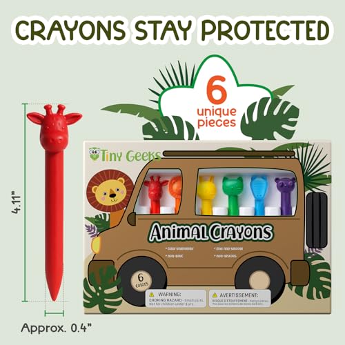 TinyGeeks 6 Animal Shaped Crayons - Non Toxic Crayons for Toddlers - Washable - Perfect for Kids Ages 4-8 - Easy To Hold - Enjoy your Little Safari