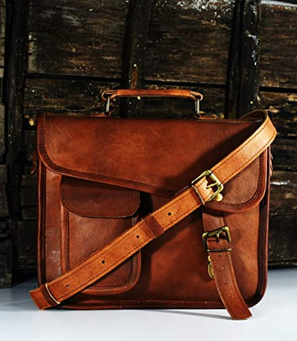 URBAN DEZIRE Men's Genuine Leather Small Briefcase Messenger Satchel I pad Tablet Bag 13 inch - size: 13" Length x 10" Height x 3.5" Depth
