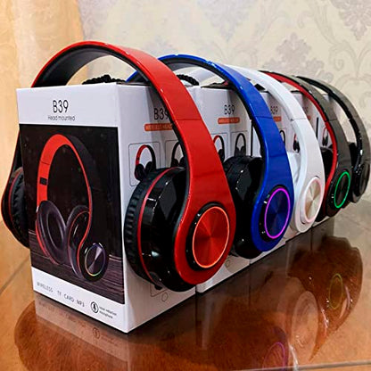 Kids Bluetooth Over Ear Headphones, Colorful LED Lights Headphones with Built-in Mic, Bluetooth 5.0, Wired and Wireless Foldable Stereo Headphones for Classroom/Home Office/Tablet/Airplane(Blue) - color: Blue