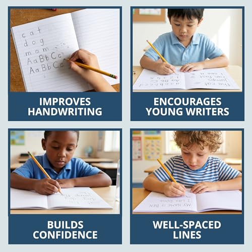 ROARING SPRING Primary Composition Book, Handwriting Notebook for Kids (K - 2nd Grade), Grade 2 Ruled, 3/4" Skip-Line Manuscript Paper, Flexible Cover, 9.75" x 7.5", 50 Sheets/100 Pages, 72 Pack - color: Blue Marble